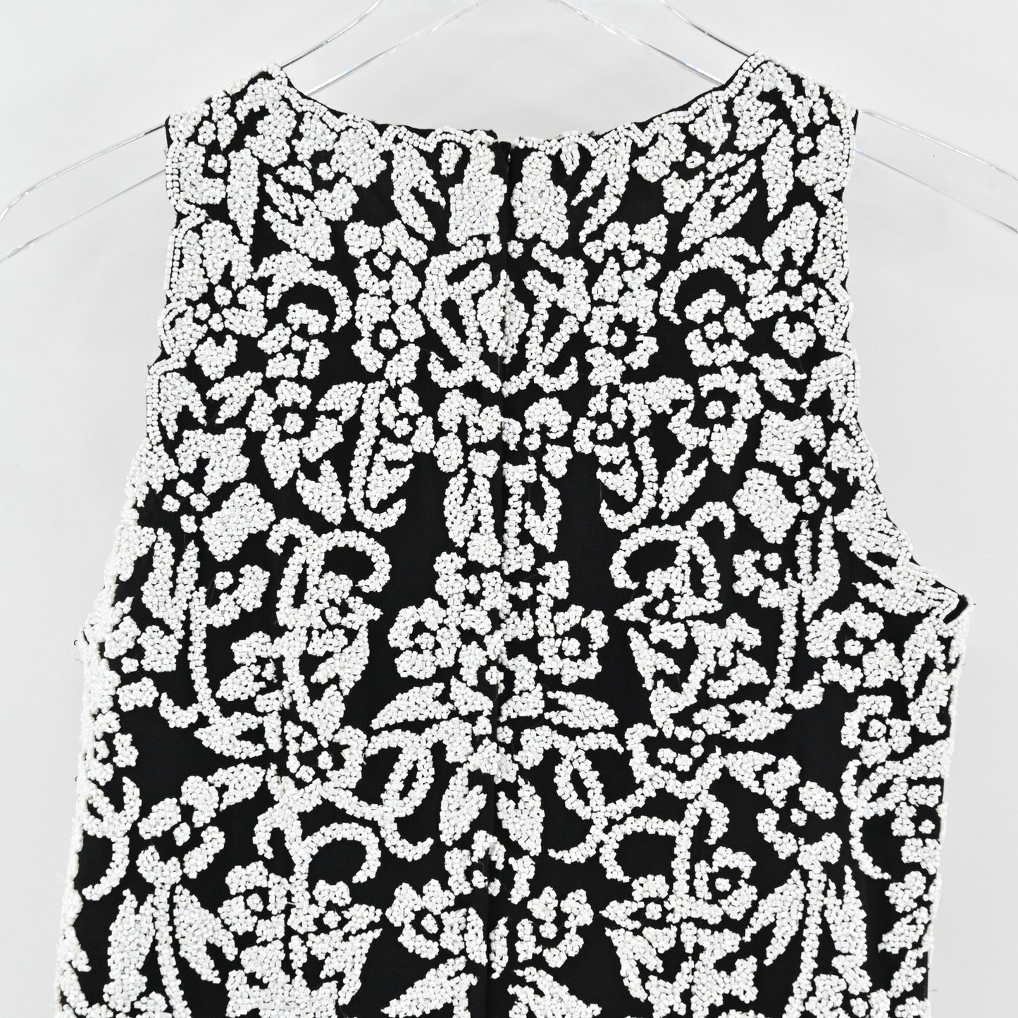 Vtg Womens Beaded Top S Black White Floral Sleeveless All Over Embellished JKARA