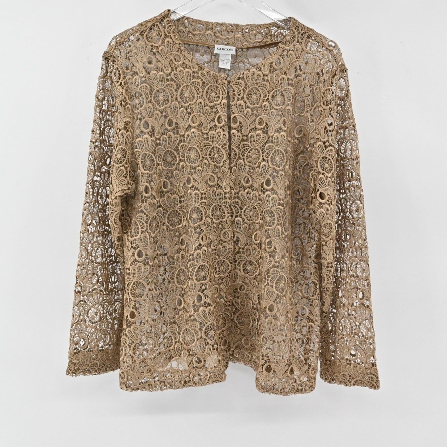 CHICHOS Womens Crochet Jacket Size 3 / XL Tan Lace Floral Blazer Dainty Feminine