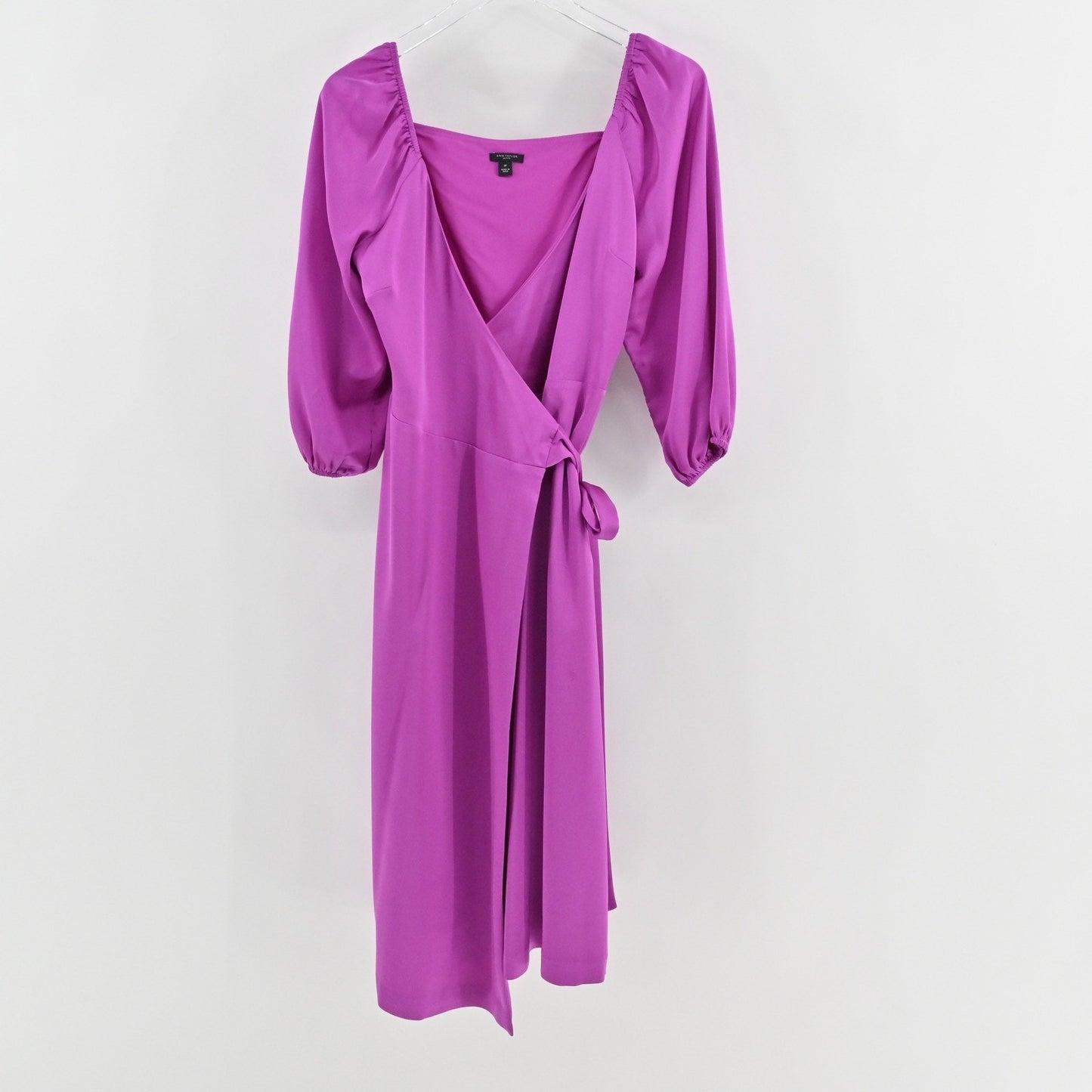 Ann Taylor Purple Wrap Midi Dress Size 0P Romantic Wedding Guest Lilac Feminine