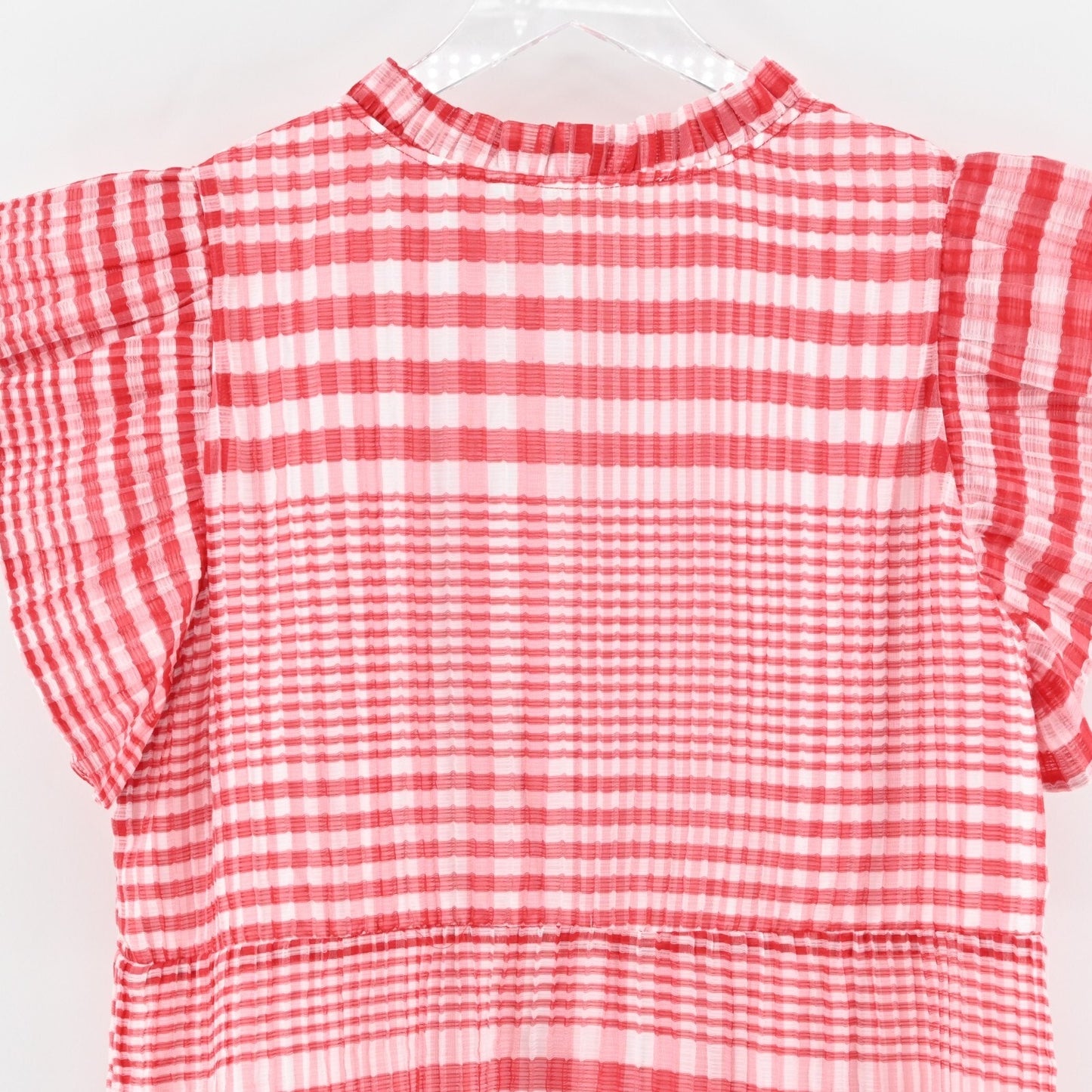 MARIE OLIVER Bay Mini Cherry Dress Size L Red Check Silk Blend Ruffle Flutter