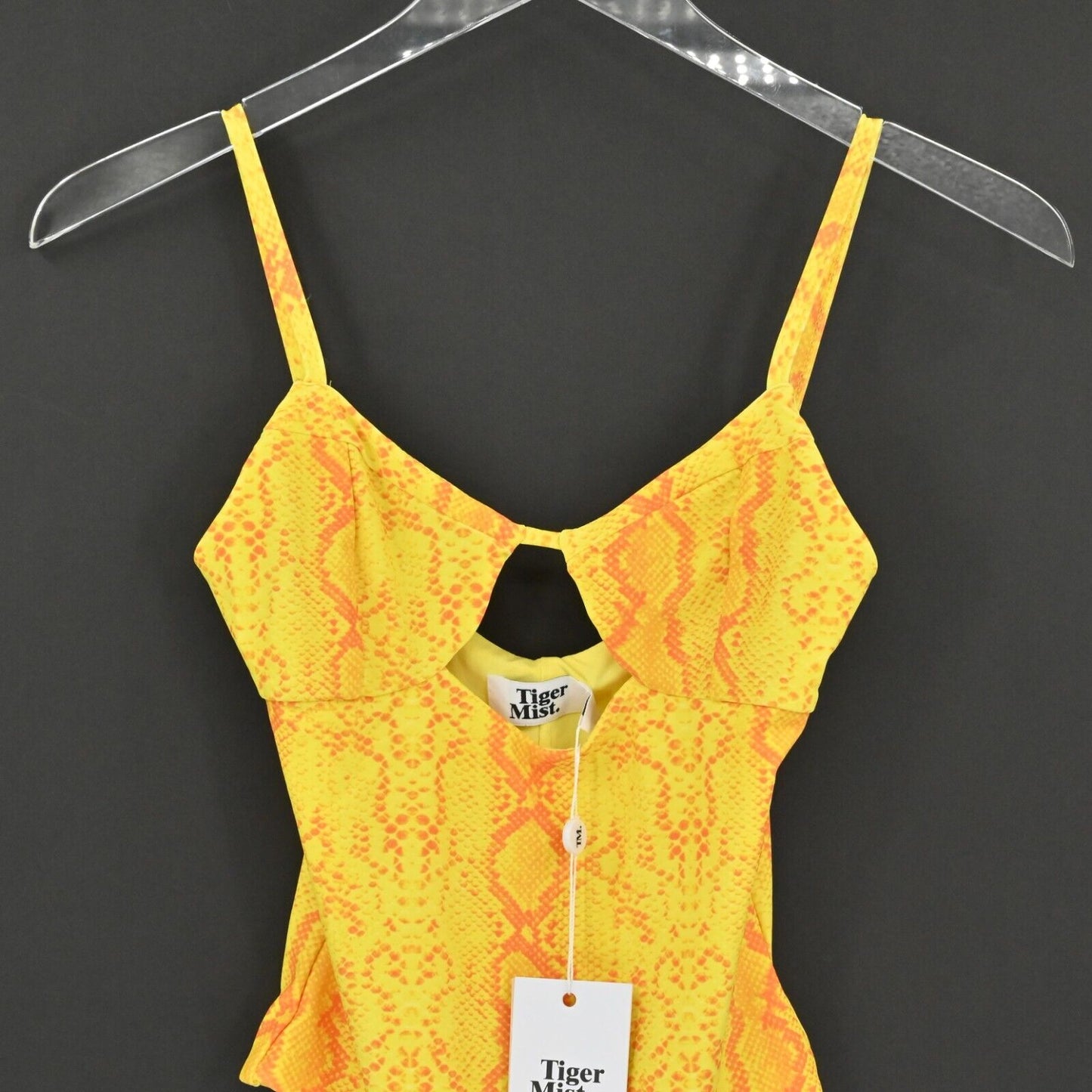 TIGER MIST Bodysuit Womens Sz XS Tavi Yellow Snake Stretch Spaghetti Straps NEW