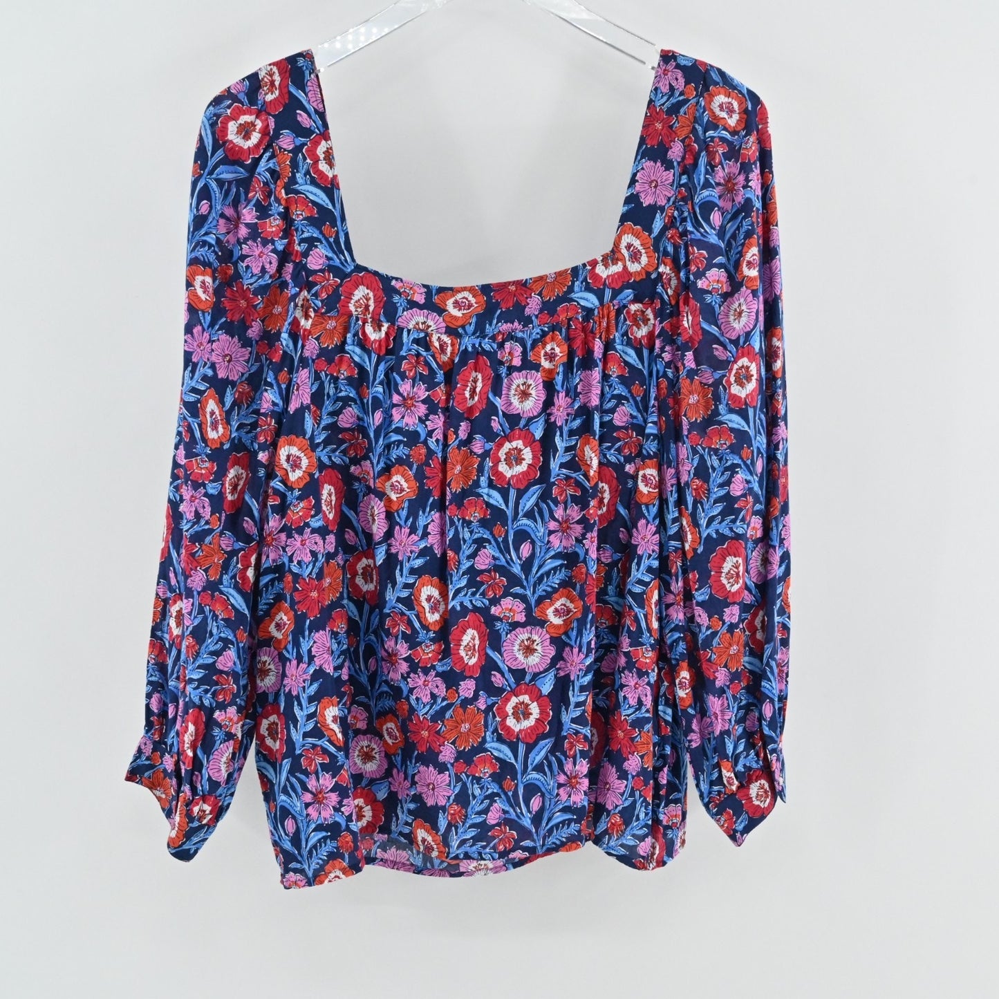 Vineyard Vines Tisbury Floral Square Neck Top Size XL Peasant Boho Cotton Blouse
