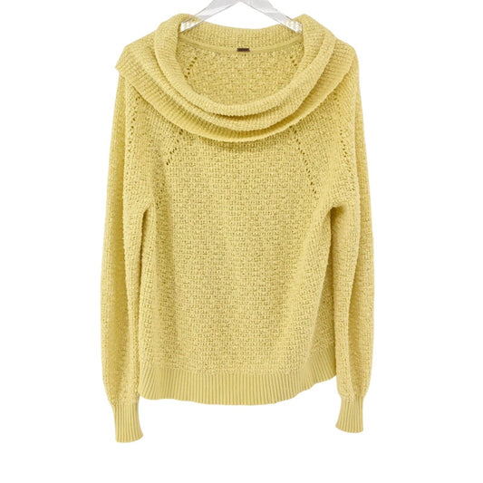 FREE PEOPLE Sweater Womens Size S Yellow Long Sleeve Cowl Neck Knit Bohemian