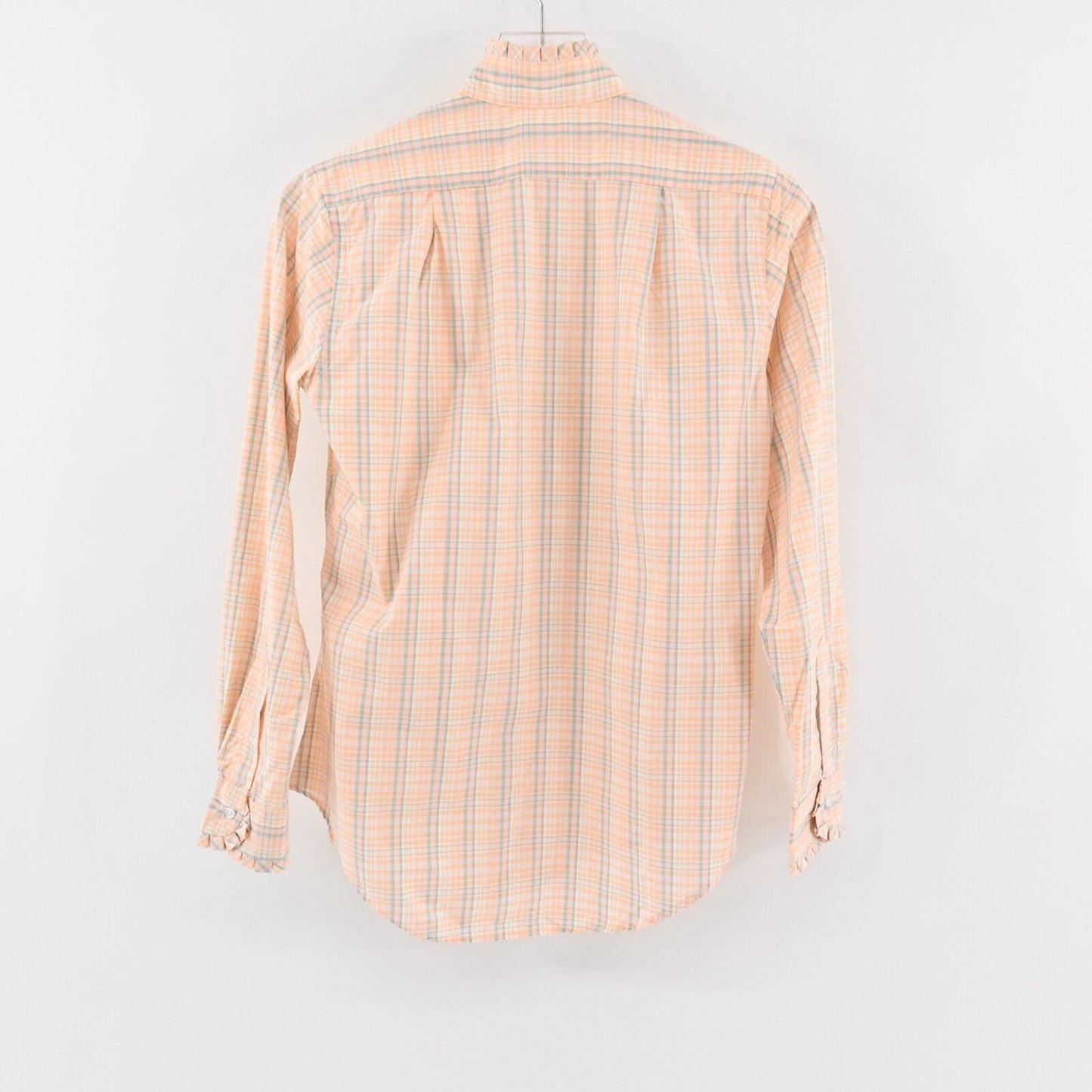 Vtg BROOKS BROTHERS Top Womens Size 10 Orange Cotton Plaid Ruffle Deadstock 70s