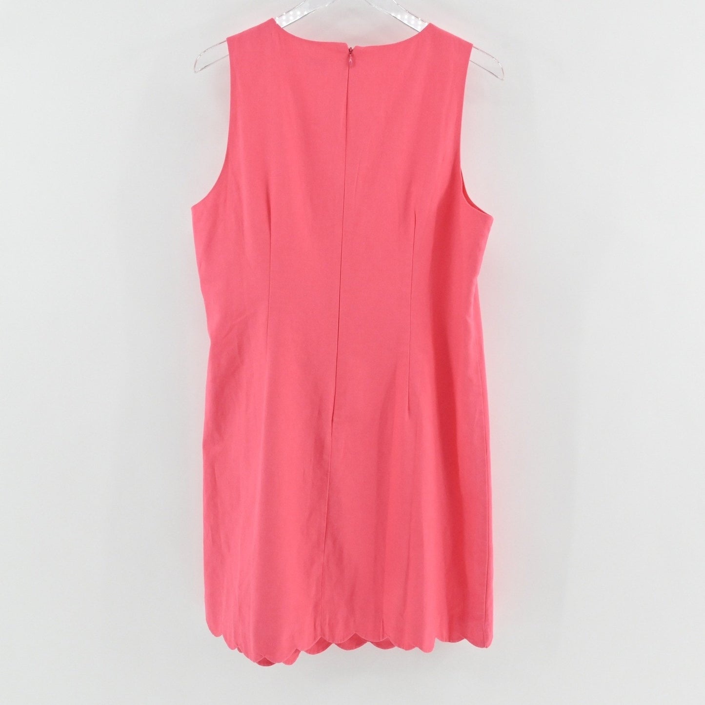 J Crew Scalloped Hem Dress Size 14 Coral Pink Shift Sleeveless Linen Minimalist
