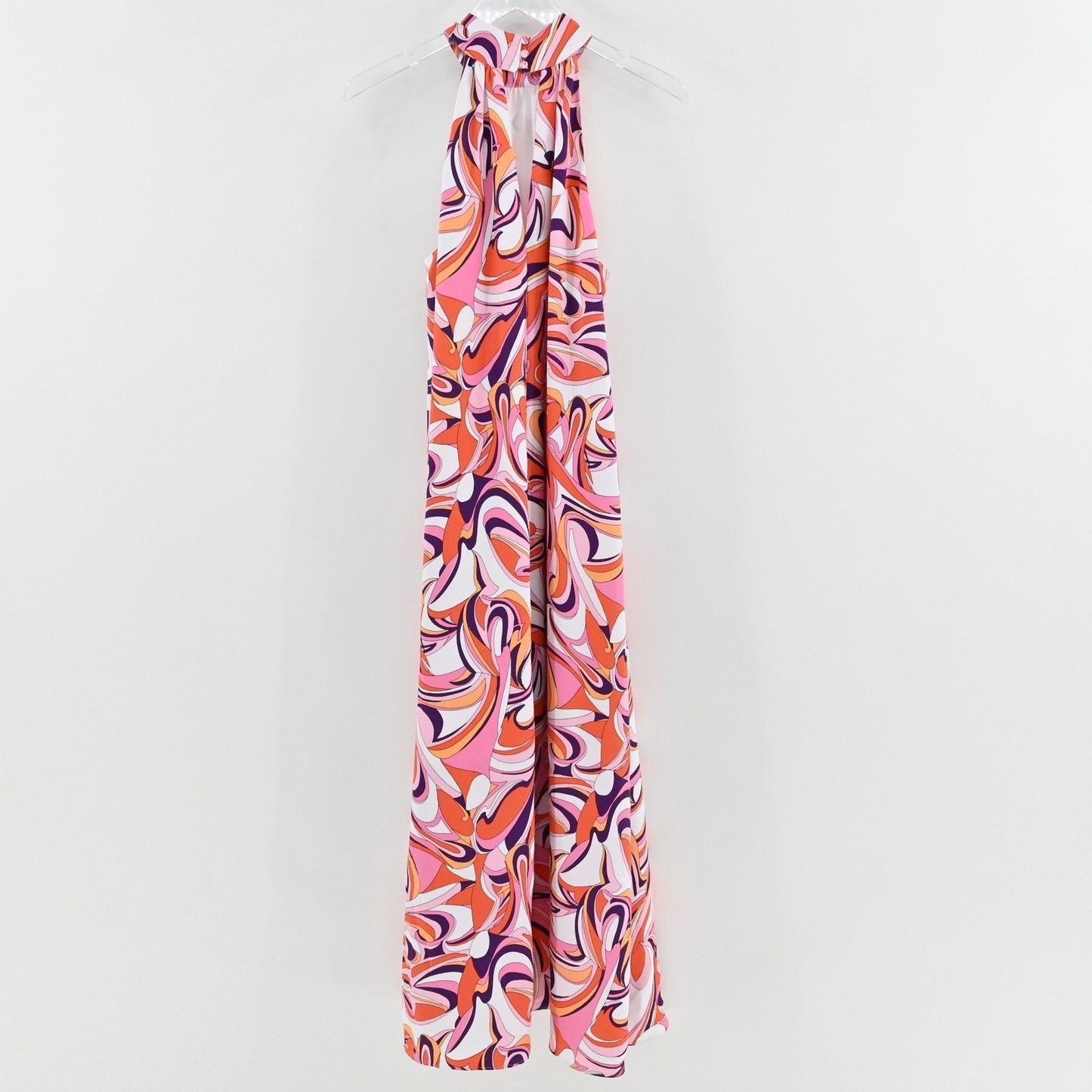 Express Halter Maxi Dress Size M Groovy Dopamine Funky Pink Orange Purple Swirl
