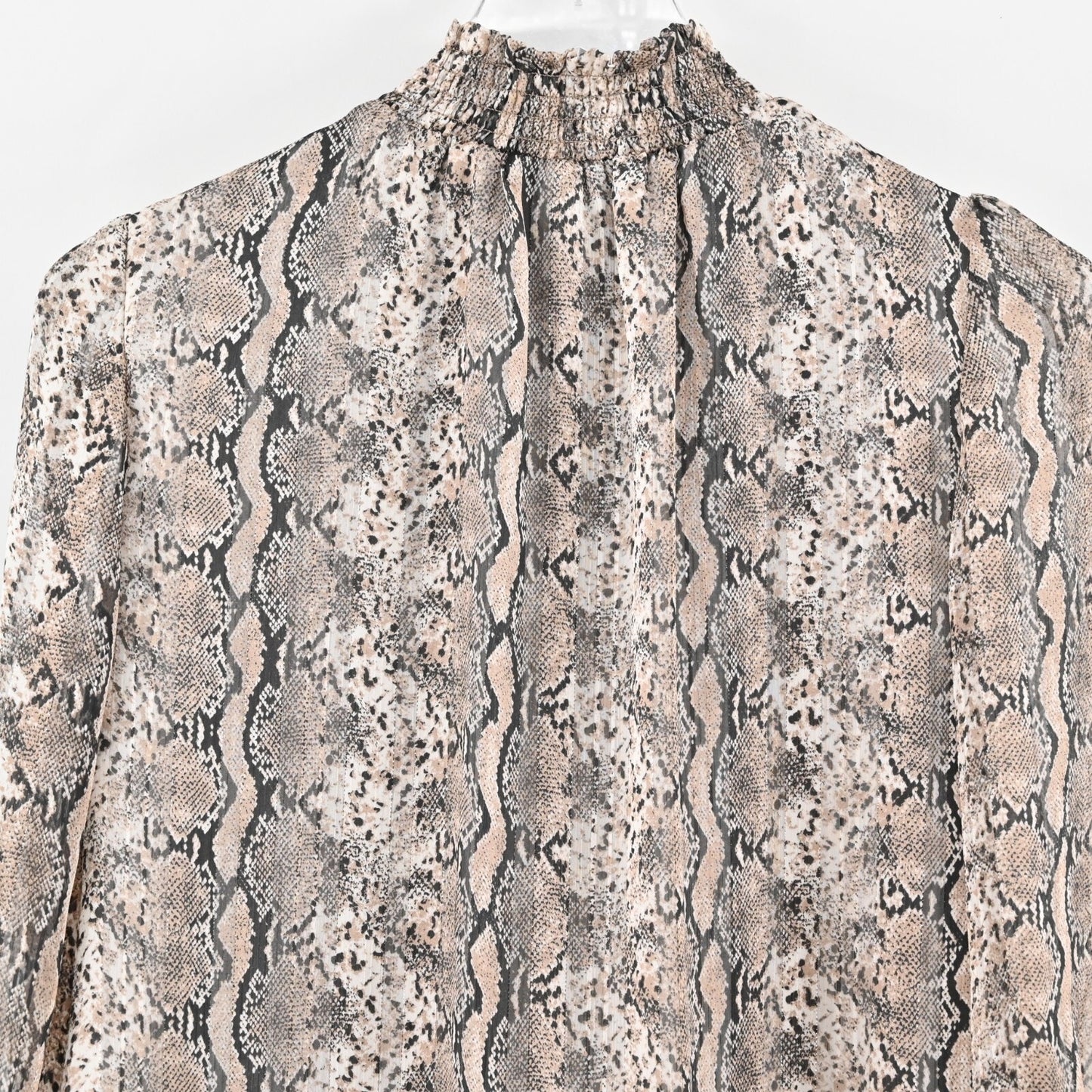 JOIE Smocked Top Womens Size XS Snakeskin Print Mock Neck Chiffon Relaxed Blouse