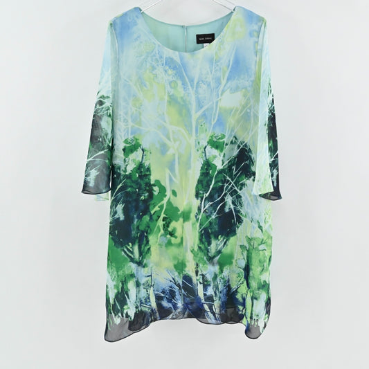 Mark Zunino Womens Chiffon Tunic Top Size L Green Forrest Slit Art Lined Blouse