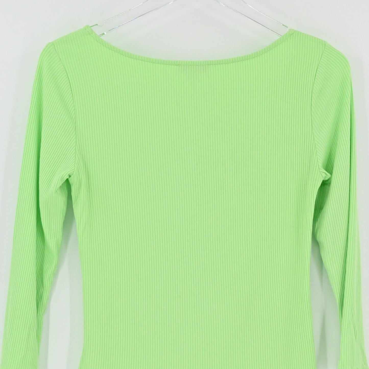 WHISTLES Top Womens Sz 6 Lime Green Fitted Ribbed Knit Square Neck Capsule NEW