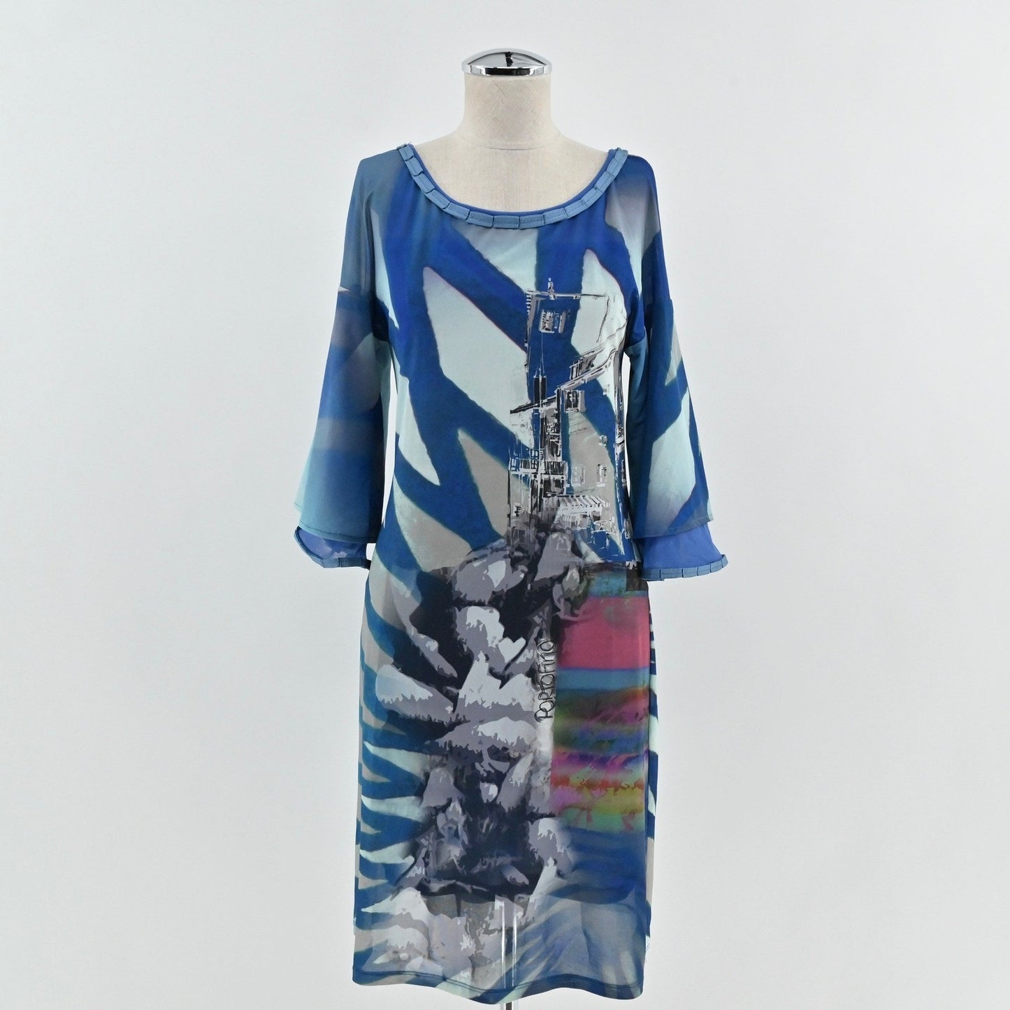 Save The Queen Dress Size M Italy Blue Artsy Eclectic Art To Wear Graphic Print