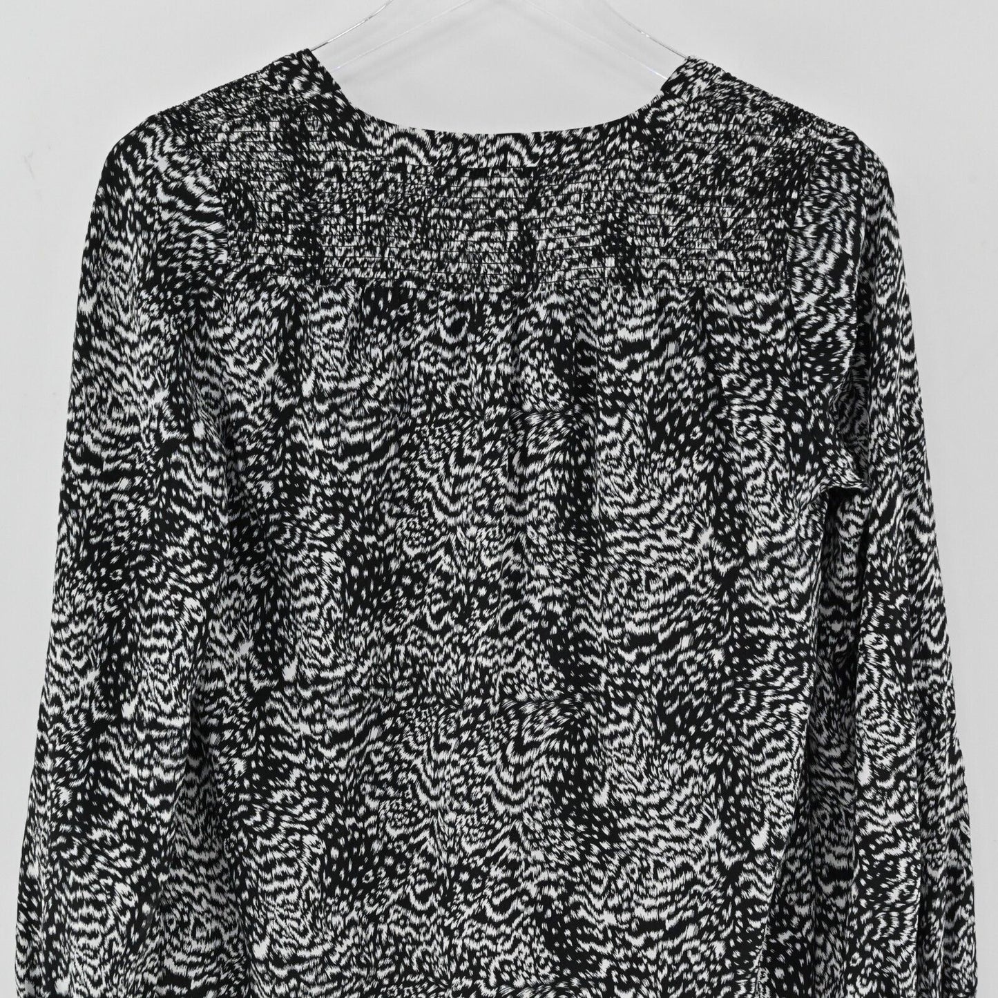 JOIE Top Womens Sz S Padma Silk Brushstroke Animal Print Long Sleeve Black White