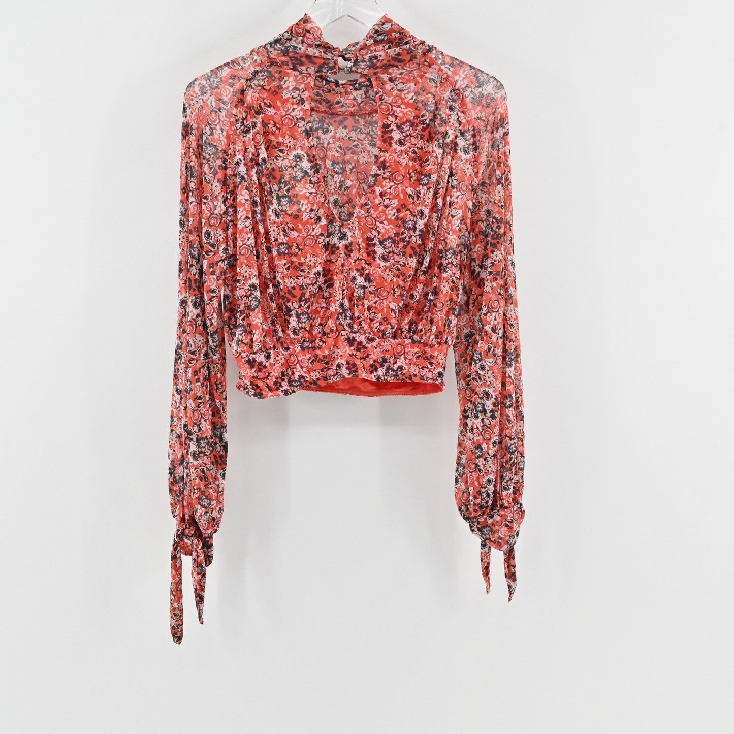 Free People Womens All Dolled Up Top Size S Poppy Combo Floral Mock Neck Crop