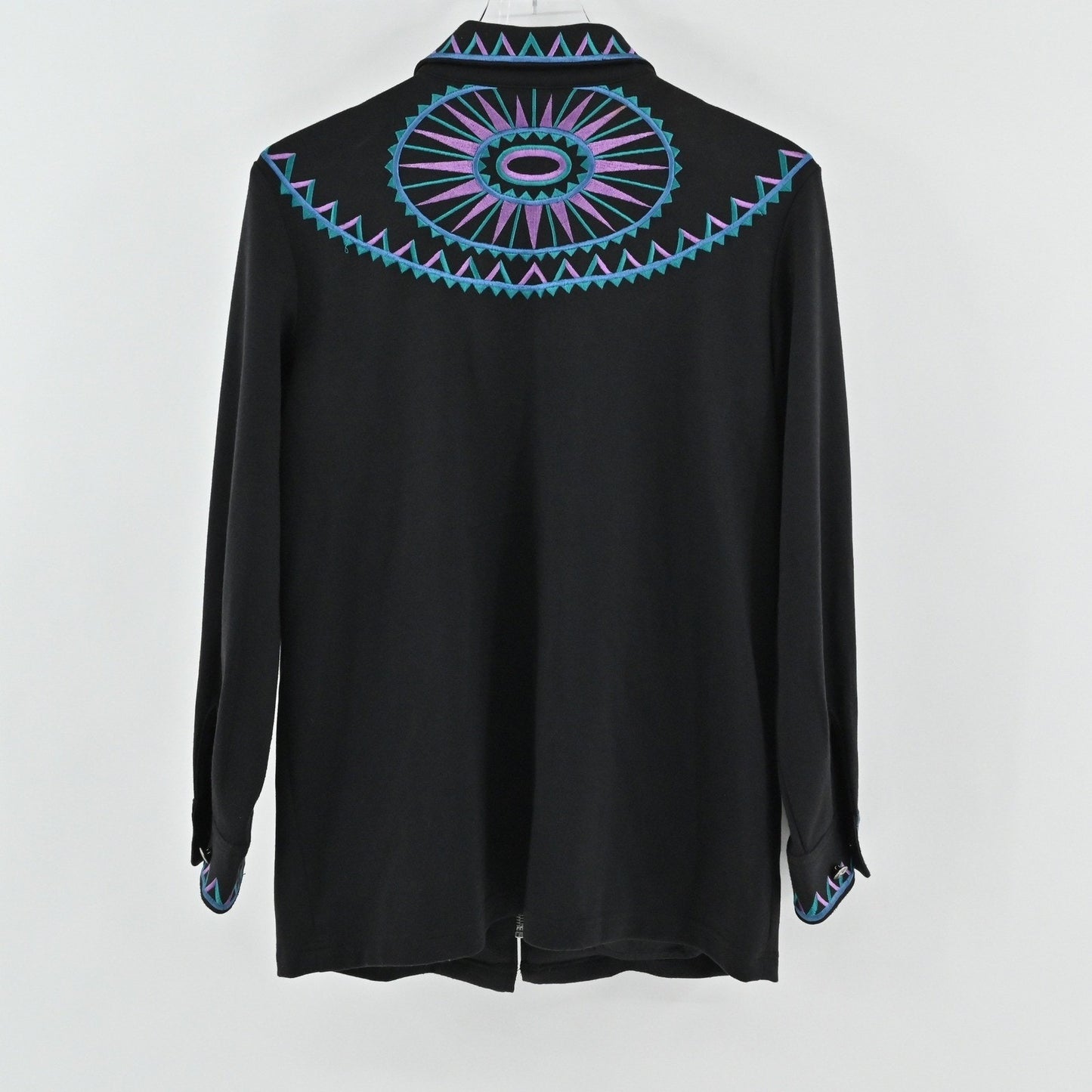 Bob Mackie Womens Embroidered Jacket Size M Black Zip Up Western Wearable Art