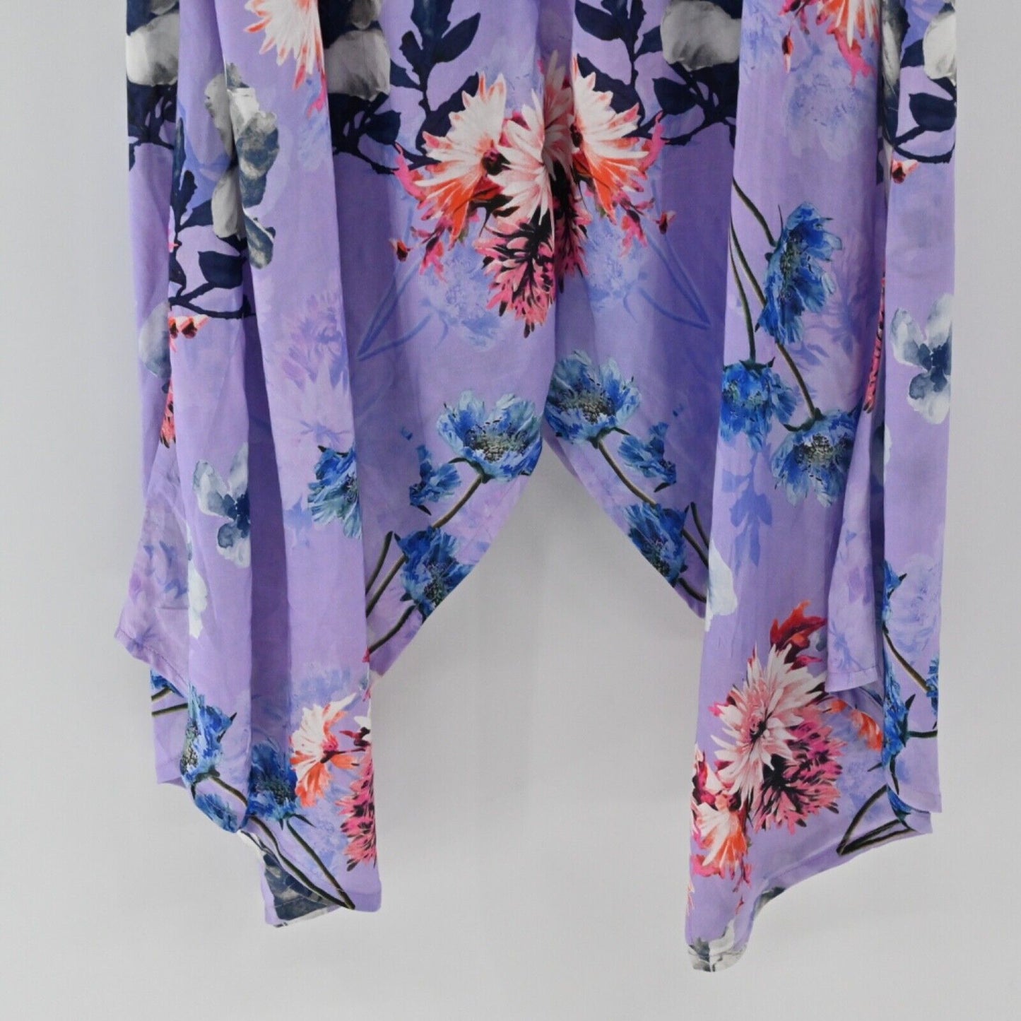 TOLANI Dress Womens Size XS Purple Floral Wide Strap Vneck Asymmetric Midi NEW