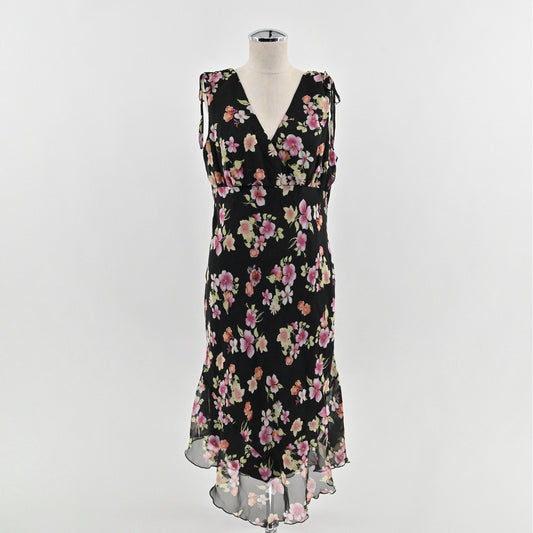 Vtg New York & Co Floral Midi Dress Size 14 Whimsigoth Fairygrunge Dark Romantic