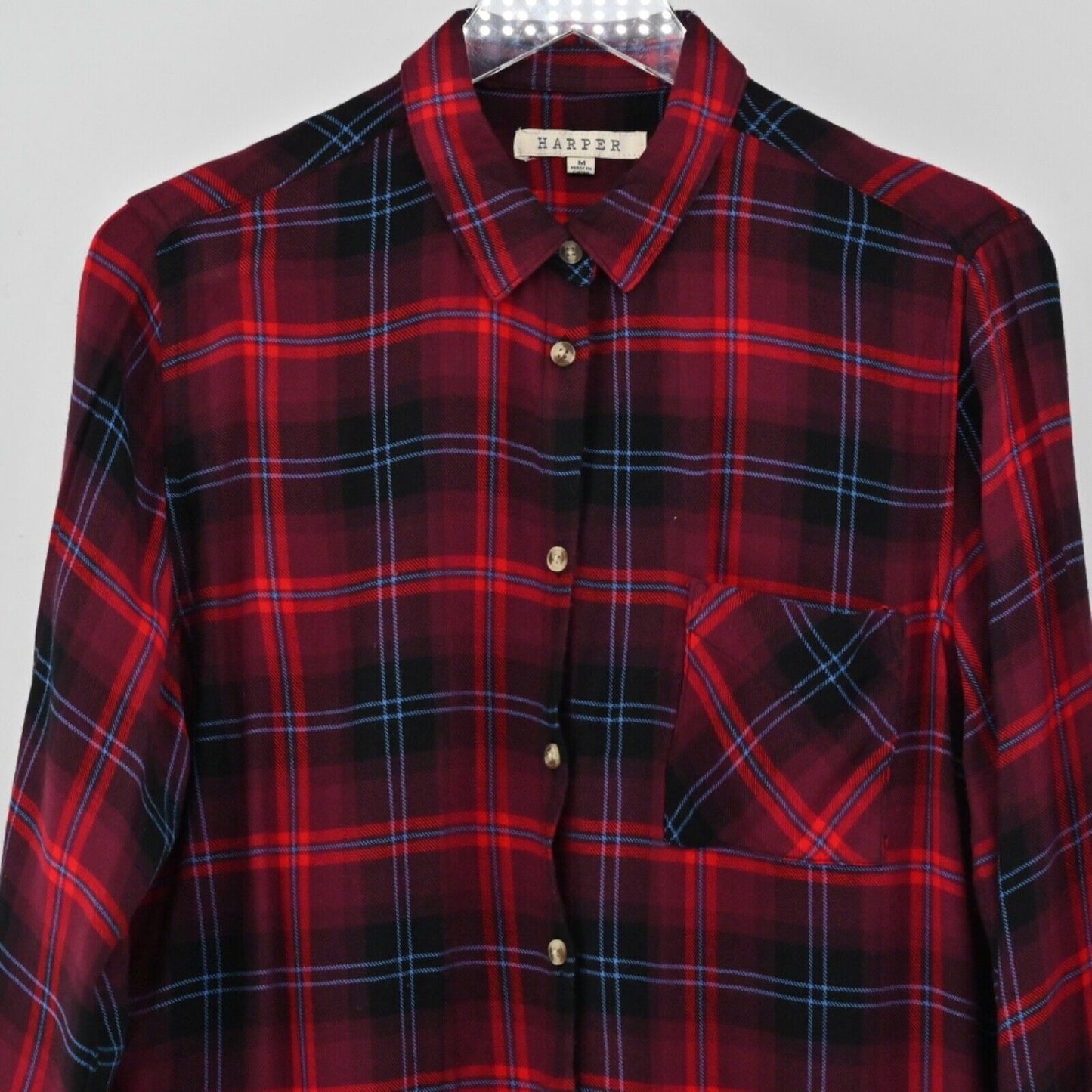 HARPER Top Womens Size M Red Black Plaid Pocket Flannel Button Up Western Grunge