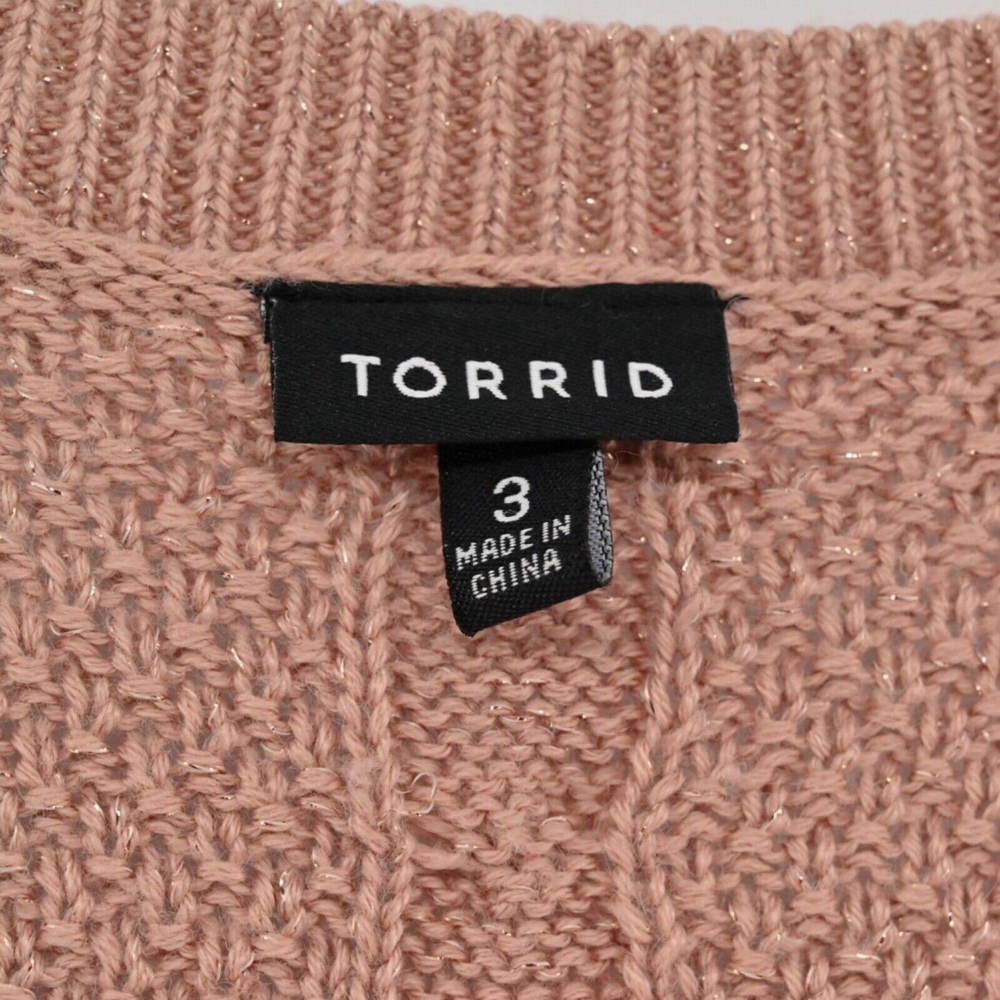 TORRID Sweater Women Sz 3X Pink Metallic Wool Blend Cable Knit Dolman 3/4 Sleeve