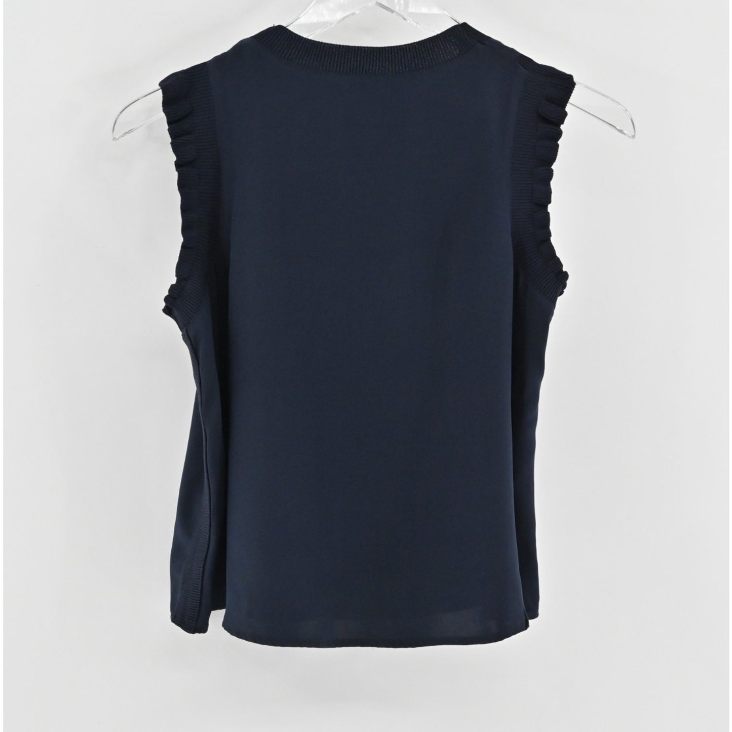 Cinq a Sept Womens Lenore Silk Navy Top Size XS Sleeveless Ruffle Tank Blouse