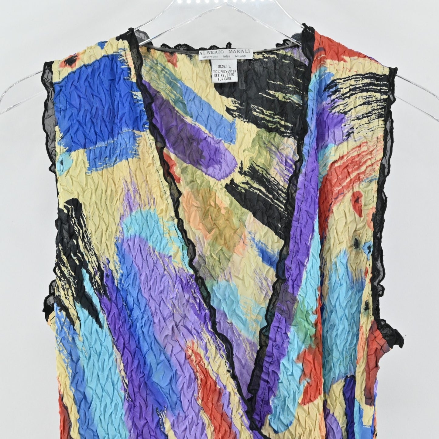 Alberto Makali Womens Colorful Pleated Top Size L Side Tie Textured Art to Wear