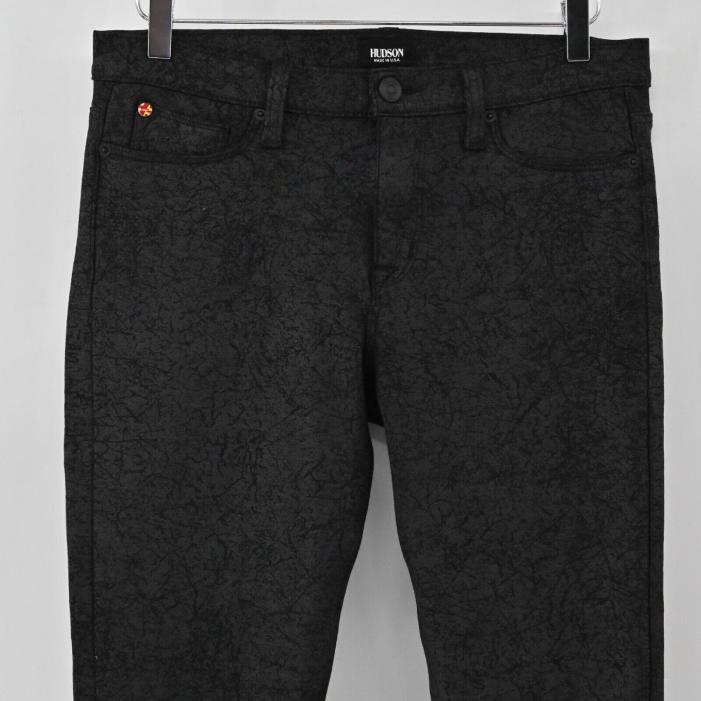 HUDSON Pants Womens Size 30 Black Crackle Nico Mid Rise Super Skinny Stretch USA