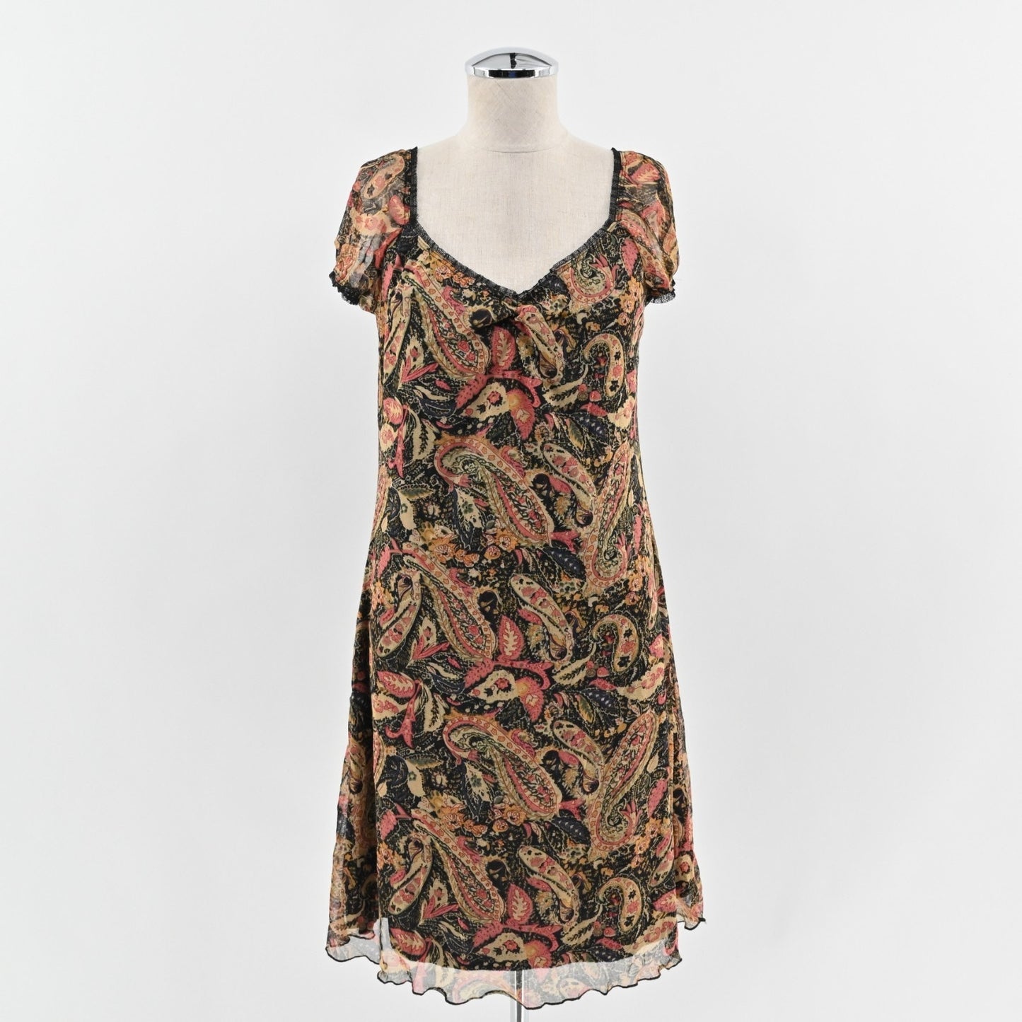 Vtg Xhilaration Y2k Dress Size L Fairy Sheer Mesh Cinch Grunge Indie Sleaze Mini