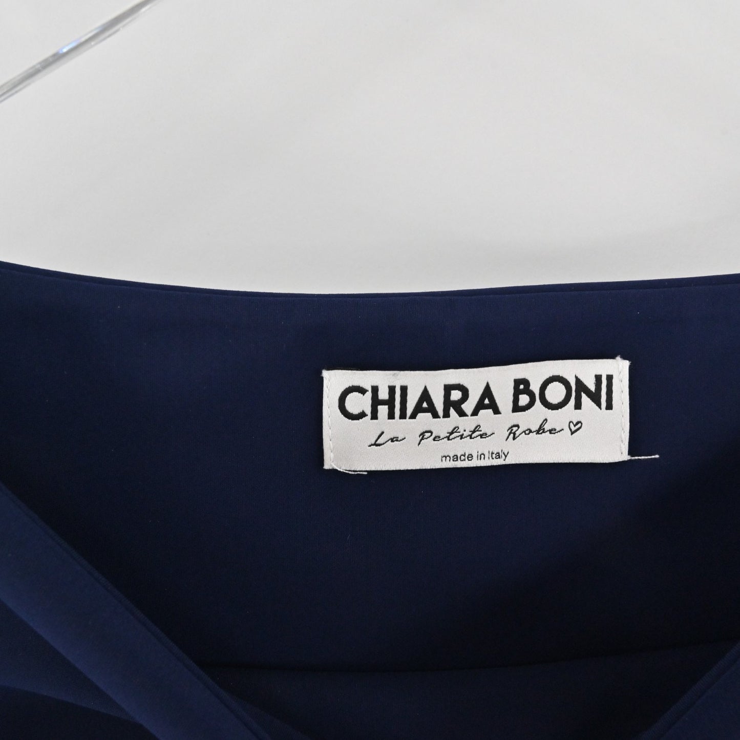 Chiara Boni Natalia Navy Blue Dress Size 38 Bell Sleeve Bateau Neck Stretch