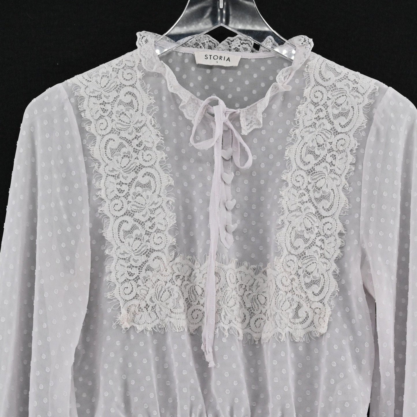 Storia Womens Lace Peasant Top Size S Romantic Ethereal Delicate Boho LAVENDER