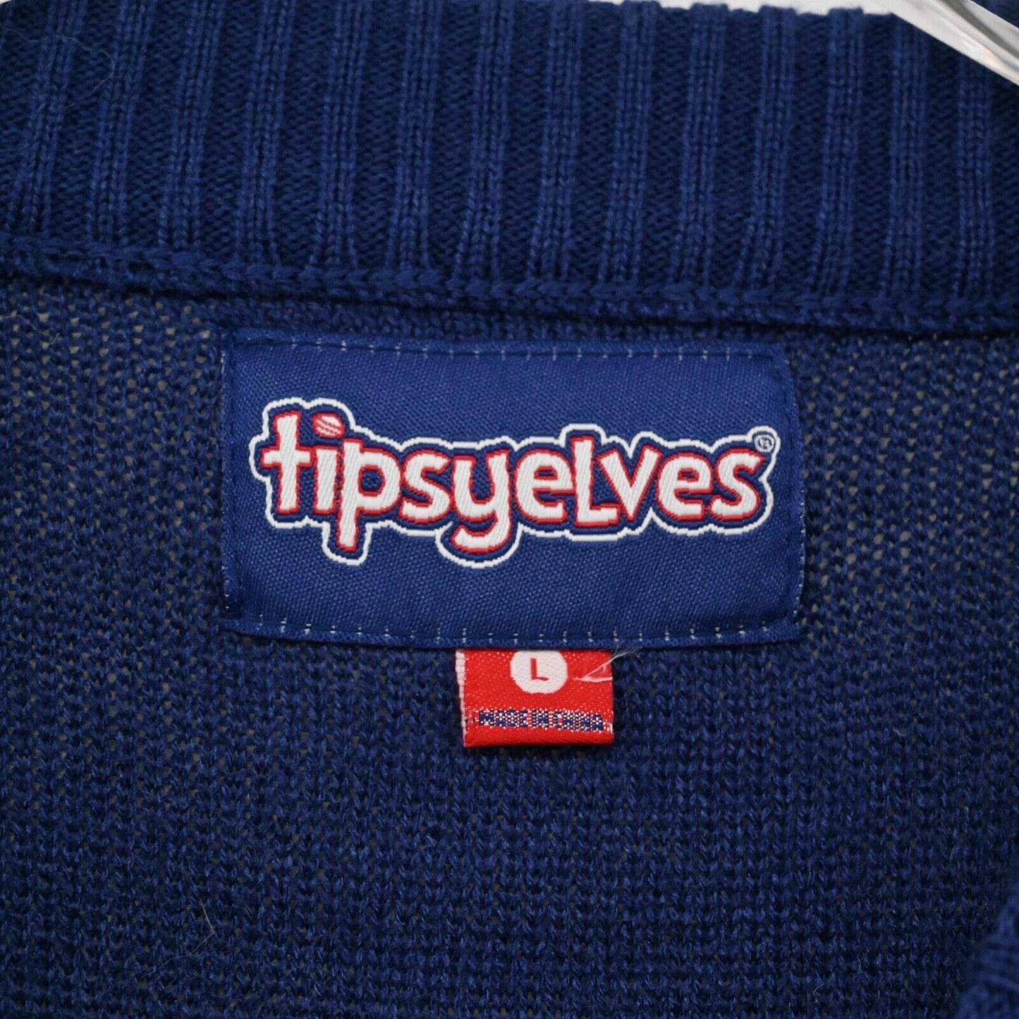 TIPSY ELVES Sweater Mens Sz L Striped USA Flag Crew Neck Retro Preppy Sportswear