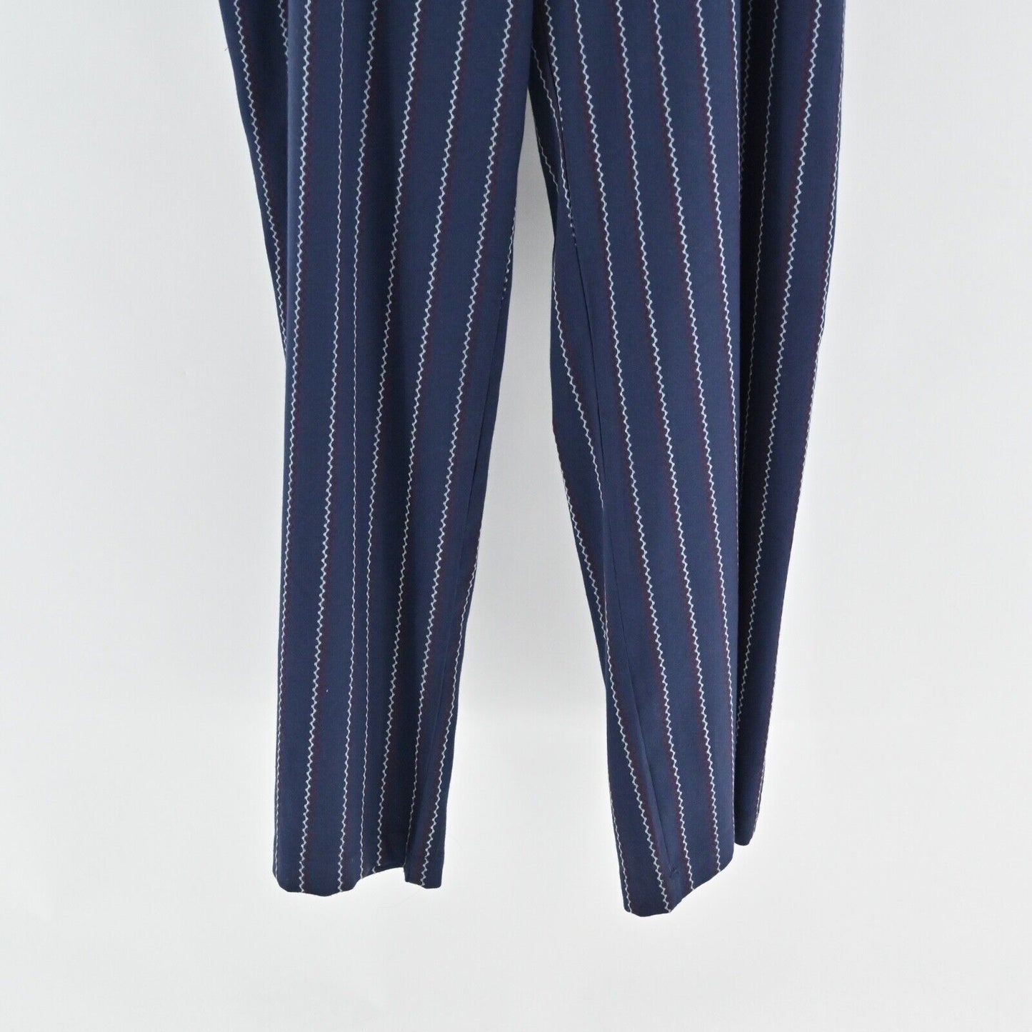 GANNI Jumpsuit Womens Size 42 Navy Blue Stripe Spaghetti Strap V Neck Wide Leg
