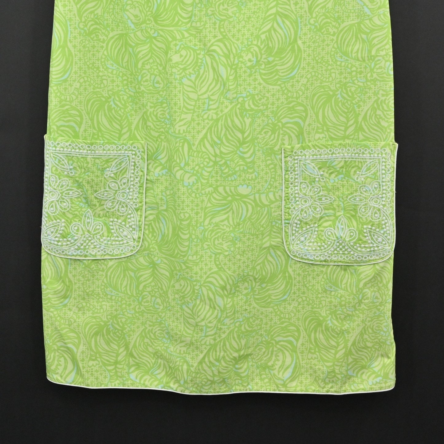 Lilly Pulitzer Jubilee Tori Poplin Shift Dress Size 8 Green Caged Tiger Cotton