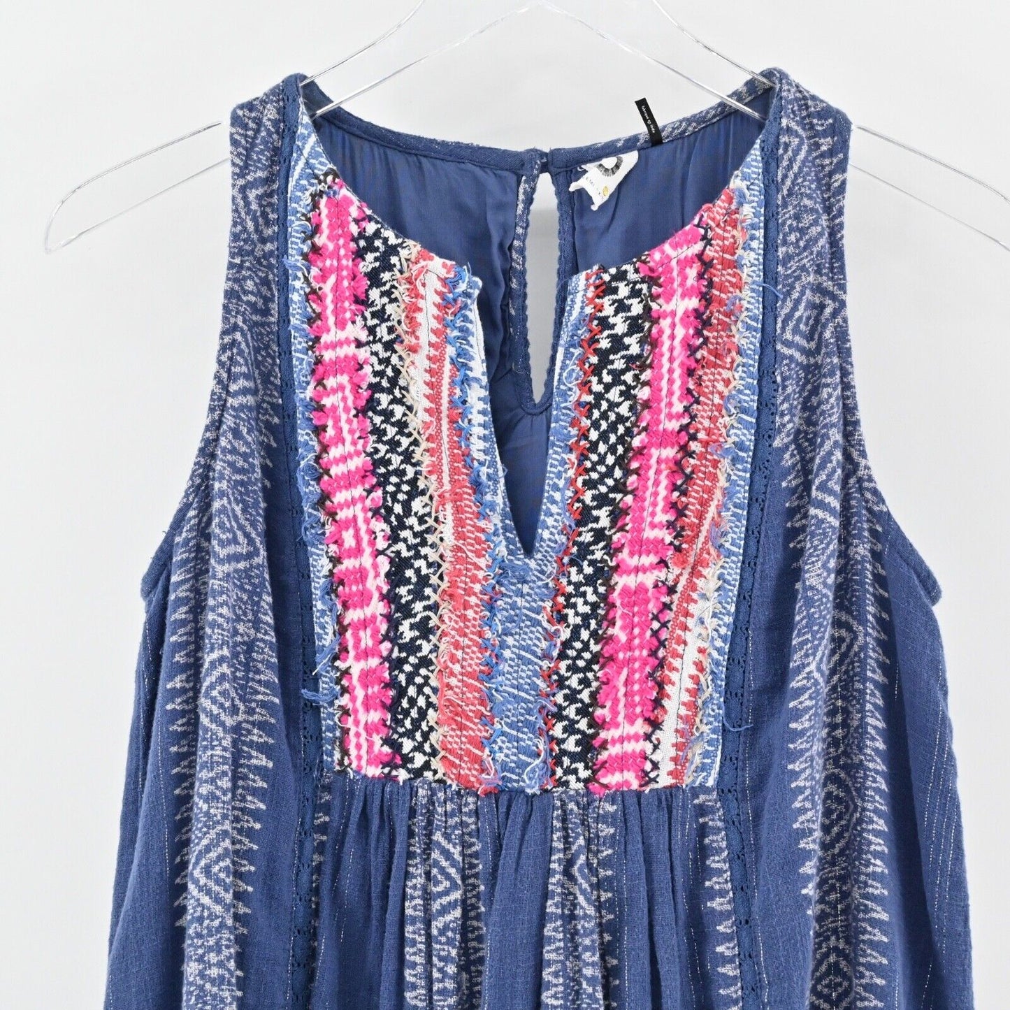 ANTHROPOLOGIE Dress Sz 0 Blue Embroidered Metallic Cotton Morwen Shift AKEMI KIN