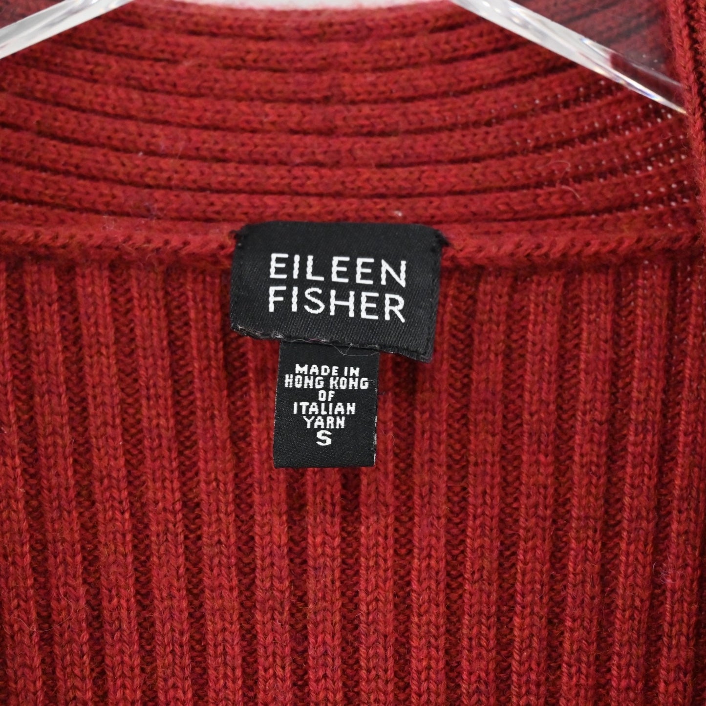 Eileen Fisher Womens Open Front Ribbed Cardigan Sweater Size S Red Wool Knit