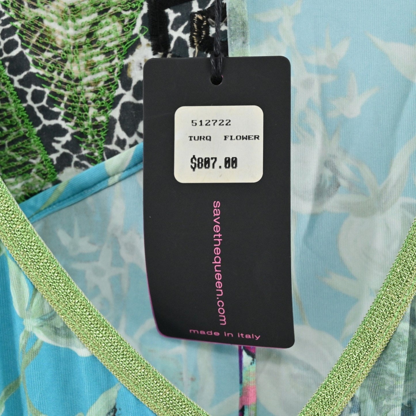 Save The Queen Wrap Dress Sz S Italy Turquoise Floral Mesh Long Sleeve Eclectic