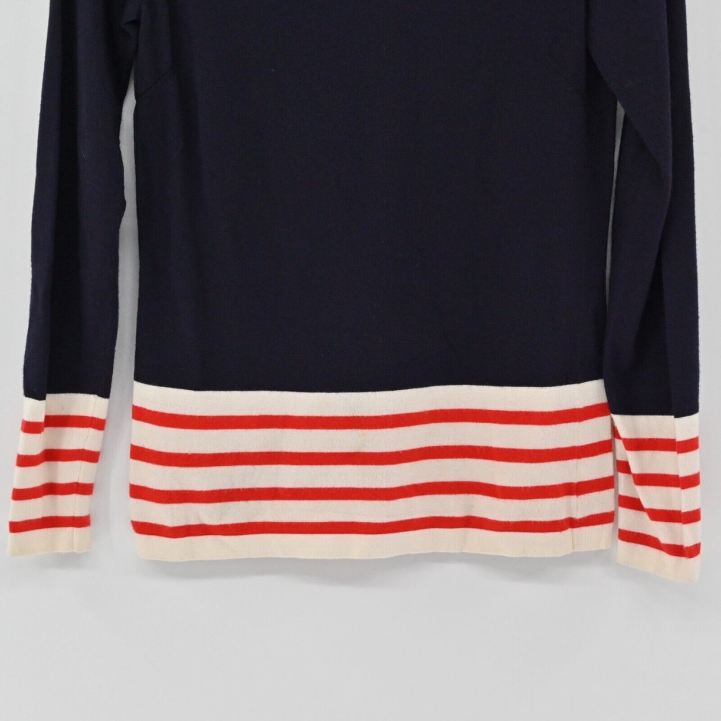 THEORY Sweater Womens Size M Navy Blue Red Stripe Jesup Dream Boat Neck Preppy