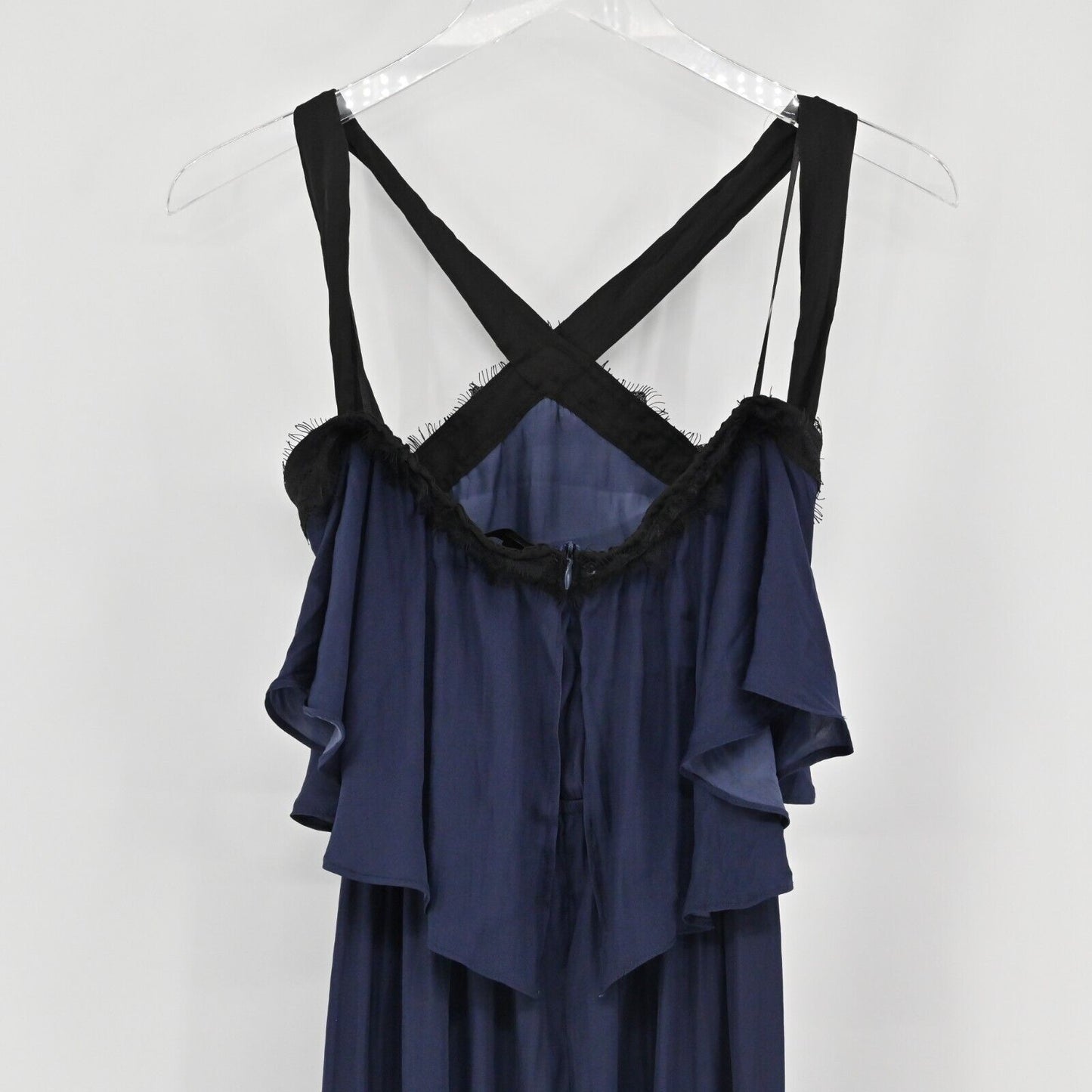 AQUA Dress Womens Sz XS Blue Midi Lace Inset Halter Open Shoulder Strappy A Line