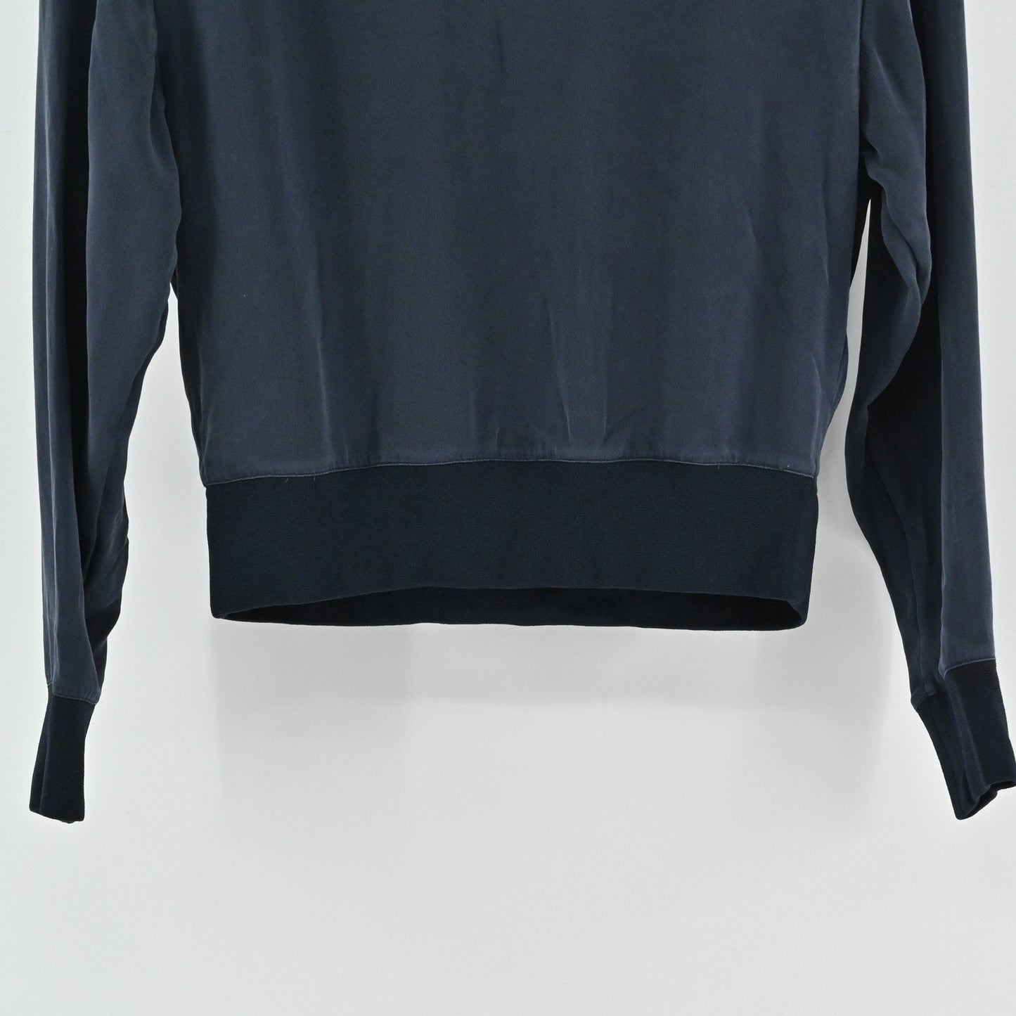 Theyskens Theory Womens Silk Top Size 0 Navy Minimalist Long Sleeve Pullover