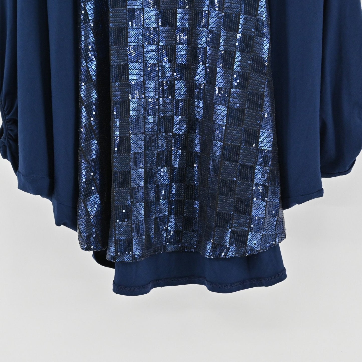 Vtg VaVa Joy Han Womens Sequin Top Size L Blue Checkered Batwing Dolman Sleeve