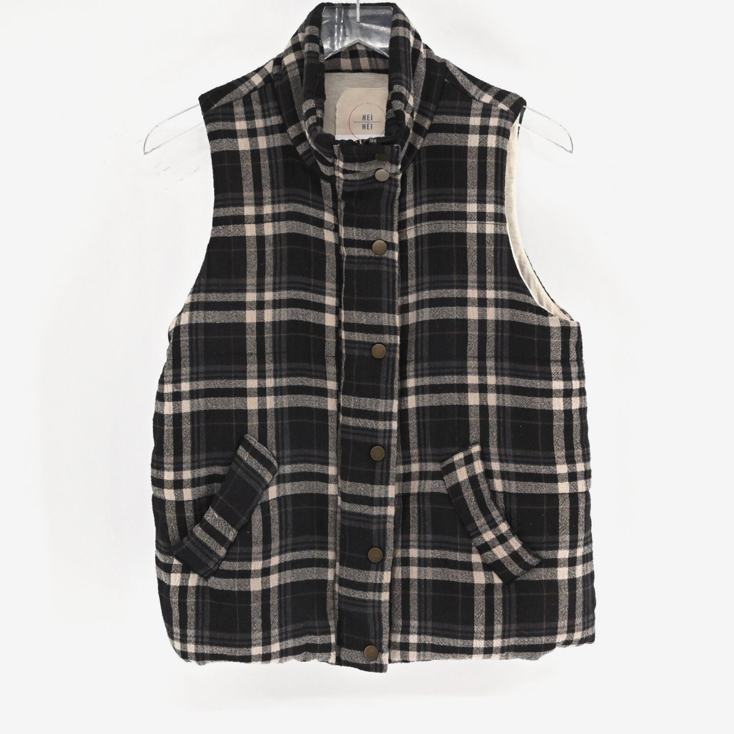 Anthropologie HEI HEI Womens Quincy Vest Size S Black Plaid Flannel Gorpcore