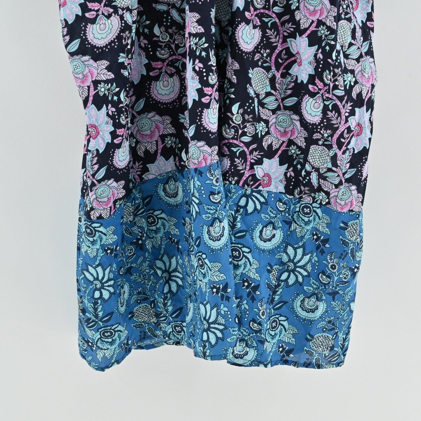 Millie Resort Travel Floral Dress Size L Blue Paisley Bohemian Cotton India Boho