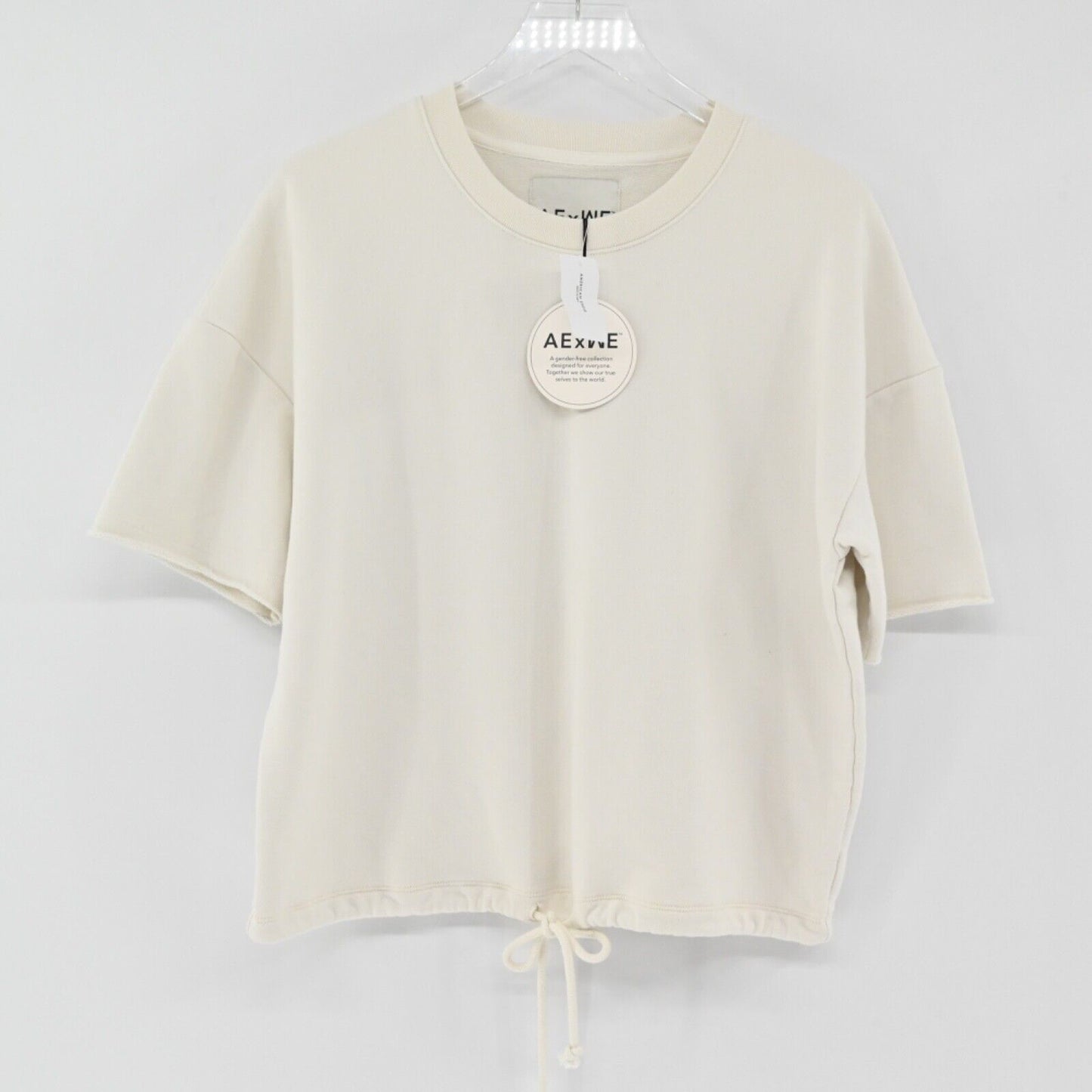 AMERICAN EAGLE Sweatshirt Womens Sz XS Ivory Cotton Blend Drawstring Waist NEW