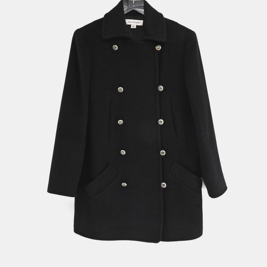 Vtg ANNE KLEIN Womens Wool Pea Coat Size XS Black Mid Double Breasted USA 90s