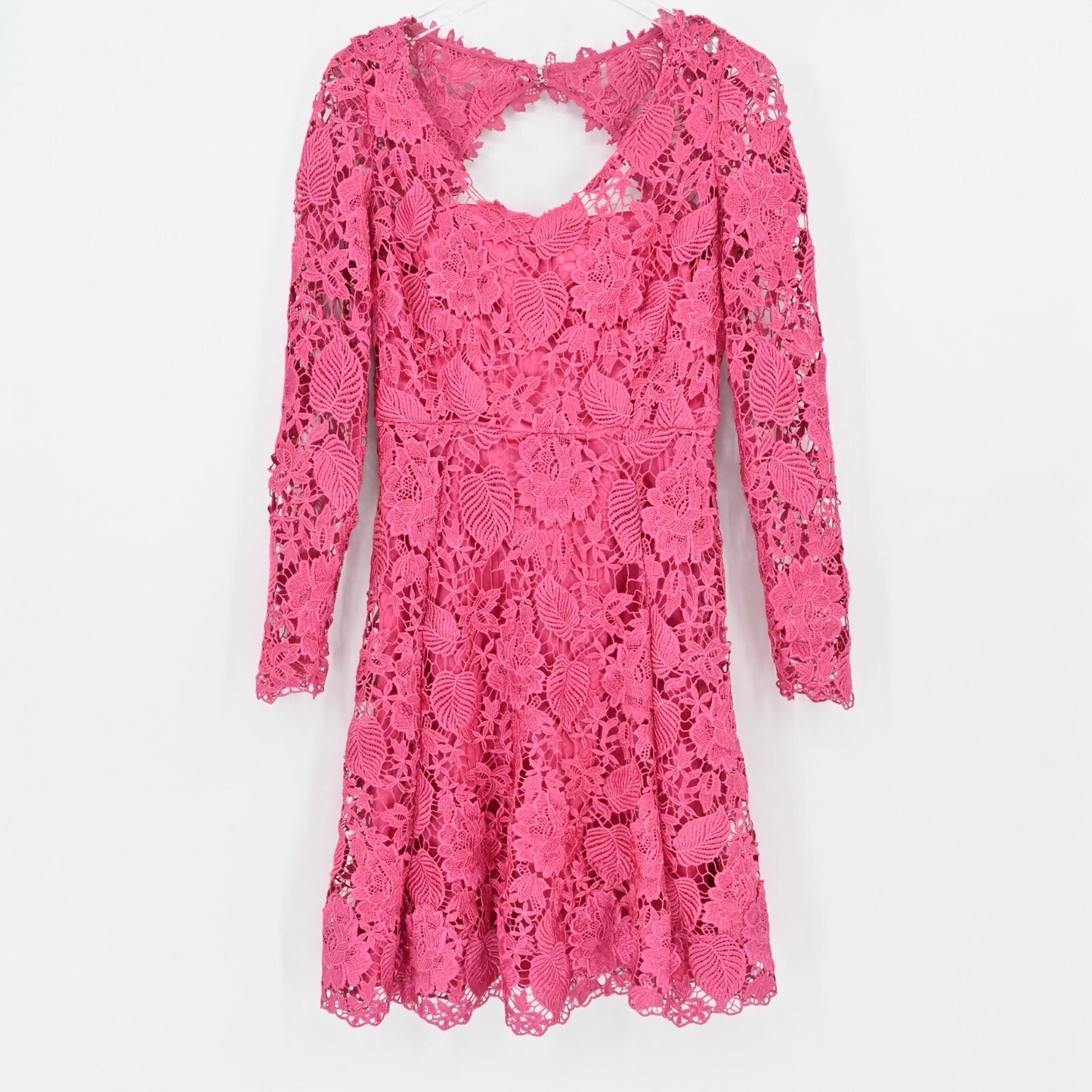 MIKAEL AGHAL Womens Pink Lace Dress Sz 4 Cut Out Coquette Crochet Cocktail Retro