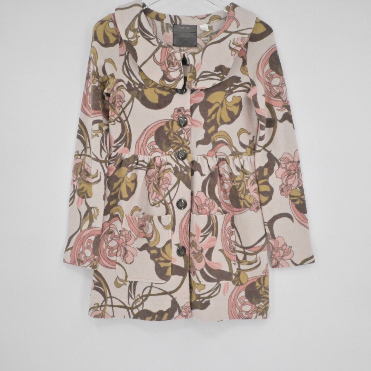 ANTHROPOLOGIE Pea Coat Womens Sz XS GUINEVERE Kirklees Sweater Coat Wool Floral