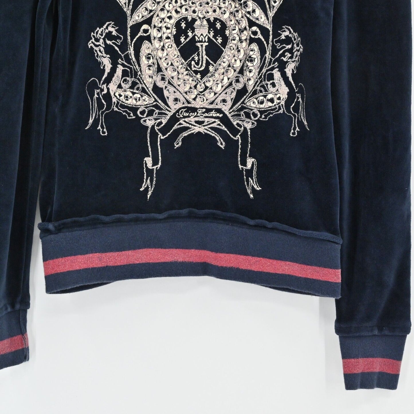 Y2k JUICY COUTURE Velour Track Jacket Womens Sz XS Navy Puff Sleeve Embroidered