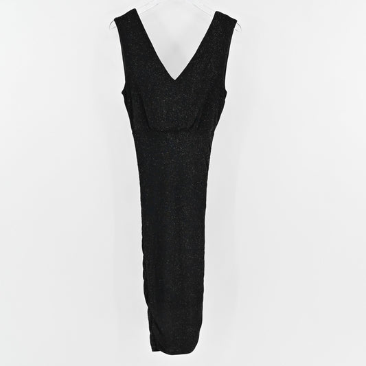 ALICE OLIVIA Ruched Bodycon Dress Size S Black Gold Shimmer Sleeveless V Neck