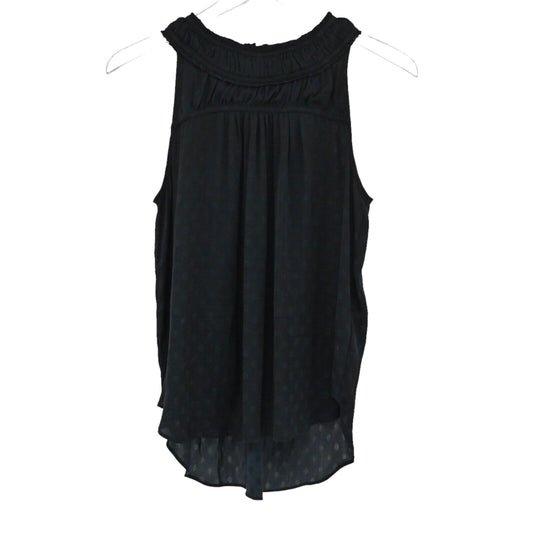 ANTHROPOLOGIE Top Womens Size 2 Clovis Pleated Polka Dot Satin Black Tank MAEVE