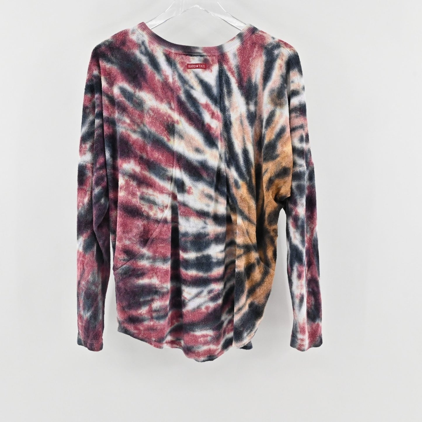Vtg Y2k Hard Tail Womens Tie Dye Top Size M French Terry Long Sleeve VNeck Logo
