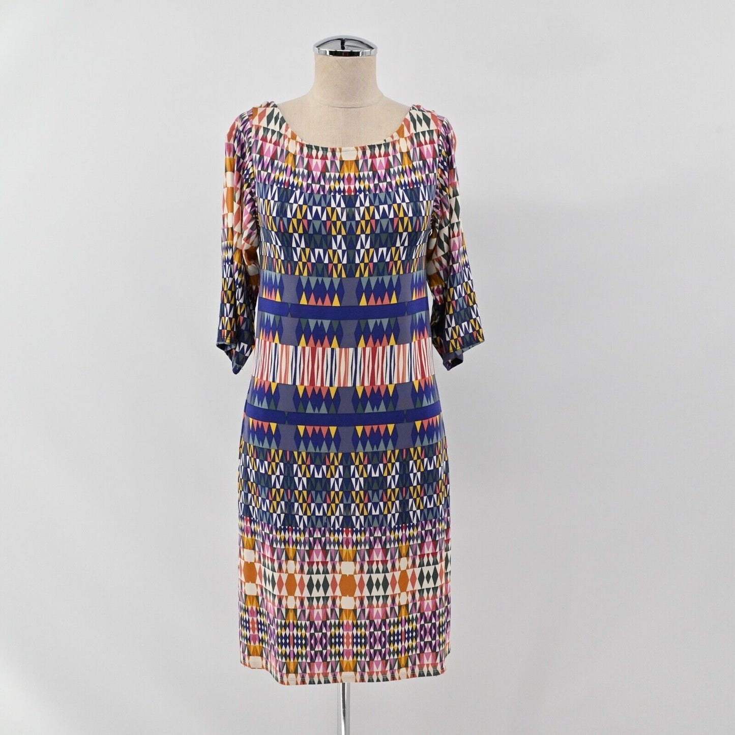 LEOTA Dress Womens Size XS Geometric Print Belted Scoop Neck 3/4 Sleeve Boho USA