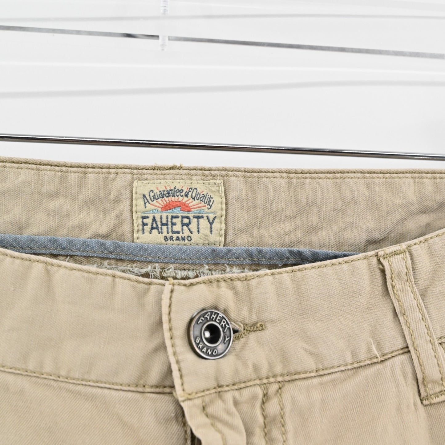 FAHERTY Mens Khaki Pants Size 34 Gorpcore Chino Slim Straight Leg Linen Casual