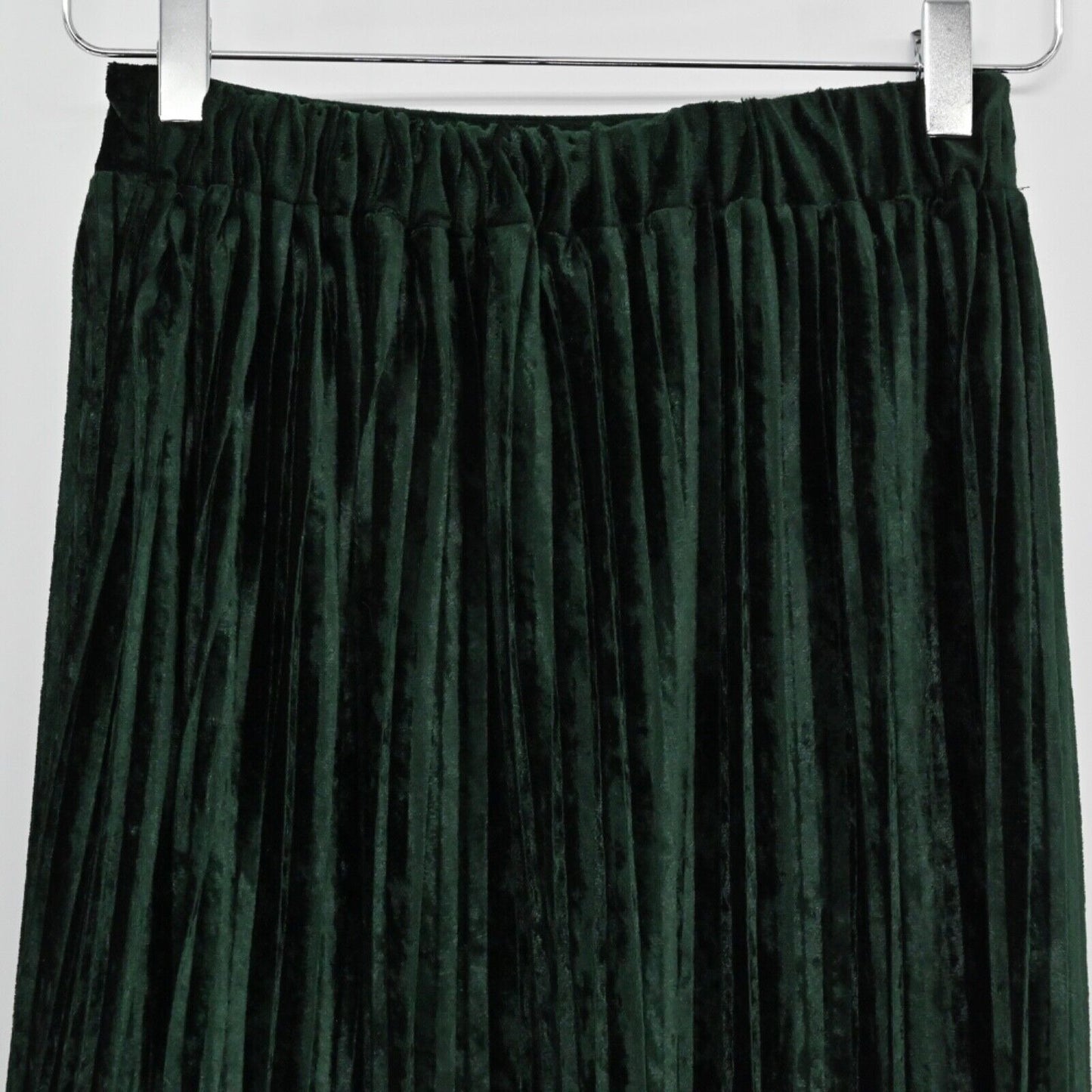 ZARA Skirt Set Womens Size XS Blouse Pleated Velour Emerald Green Retro Career